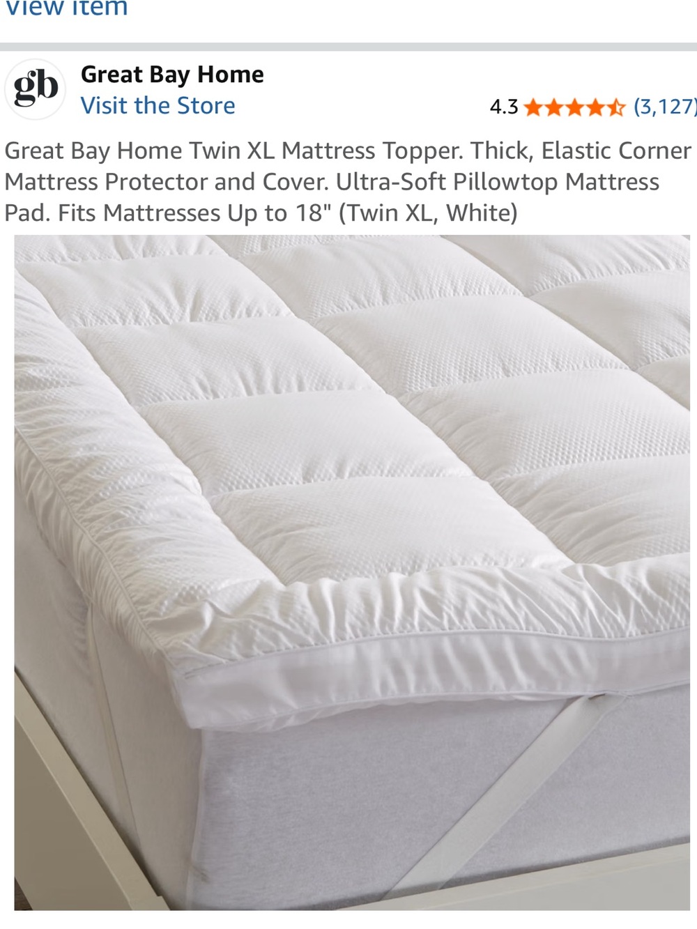 NWT Great Bay Home Twin XL Seersucker Mattress Topper Pillowtop White